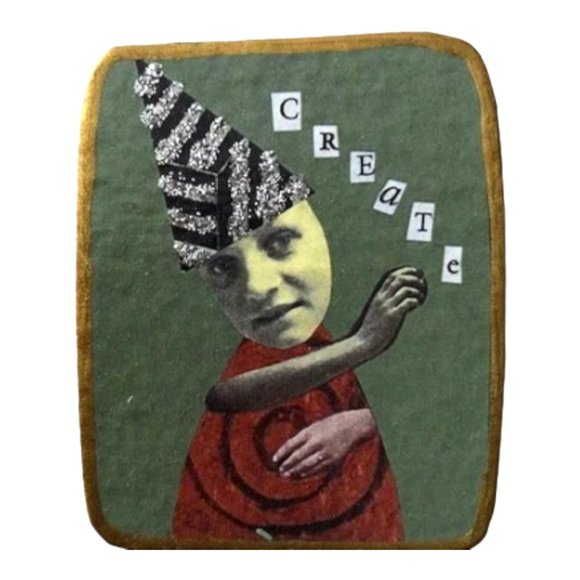 NWT Mina Lee Studio Art Originals "Create" Art BROOCH Pin Jewelry Handmade OOAK - Picture 1 of 7